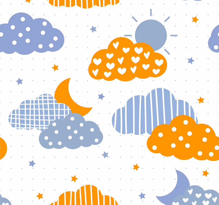 Roletai vaikų kambariui mėlynos ir oranžinės debesys saulė - „Tenstickers“