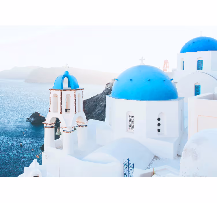 Roletai baltas santorinis su baltais ir mėlynais namais - „Tenstickers“
