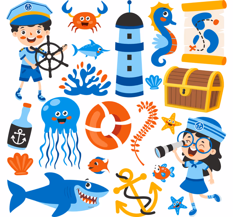 Roletai vaikų kambariui piratai ir jūros gyvenimas - „Tenstickers“