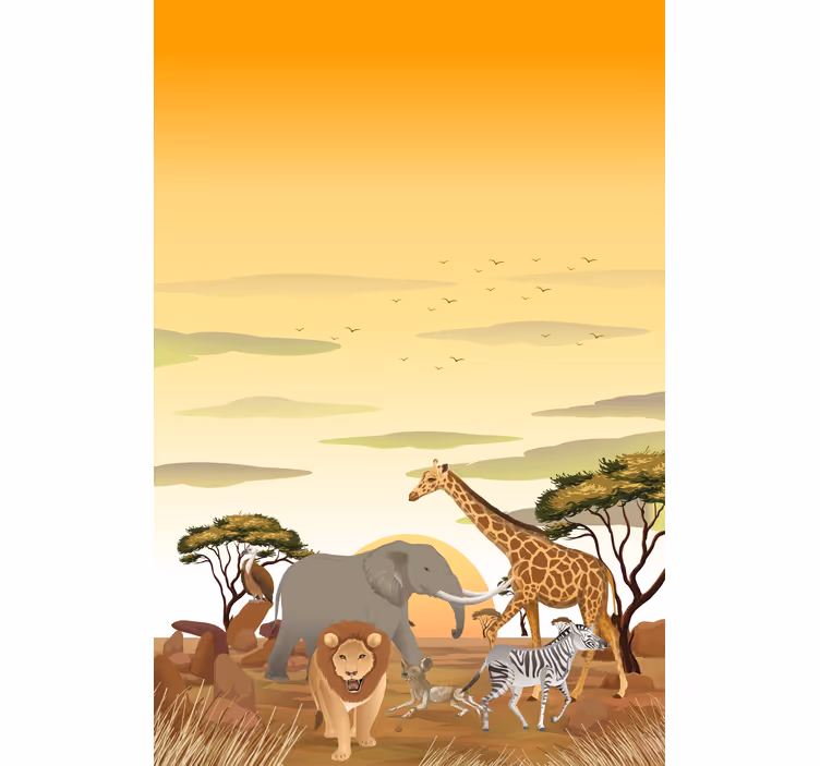 Afrikos animacinių filmų peizažas įvairūs akli gyvūnai - „Tenstickers“