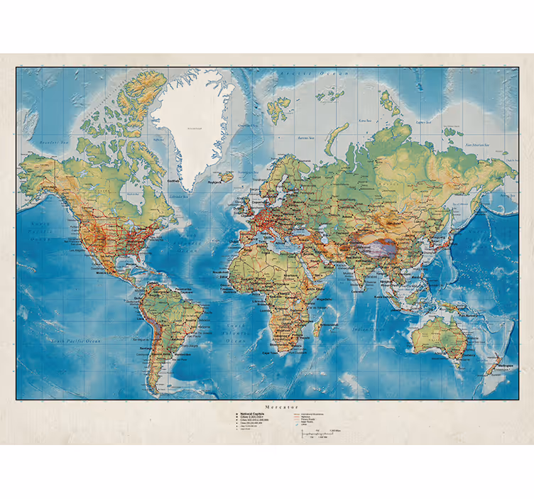 Mercator Roletai pasaulio žemėlapis - „Tenstickers“
