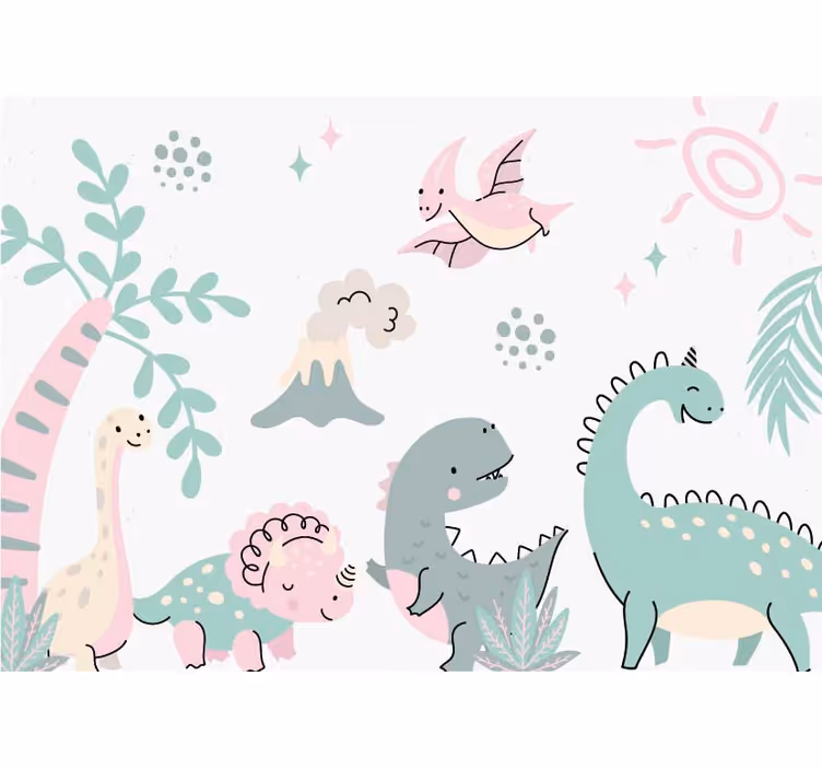 Pasteliniai dinozaurai vaikų darželio fototapetai - „Tenstickers“