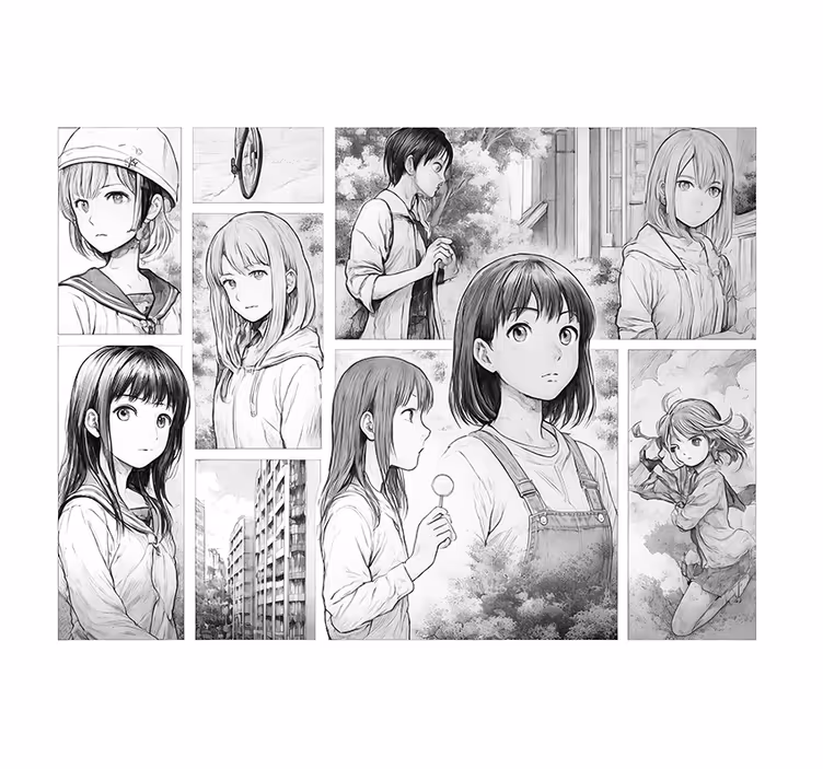 Juodai balta manga paauglių miegamasis sienų freska - „Tenstickers“