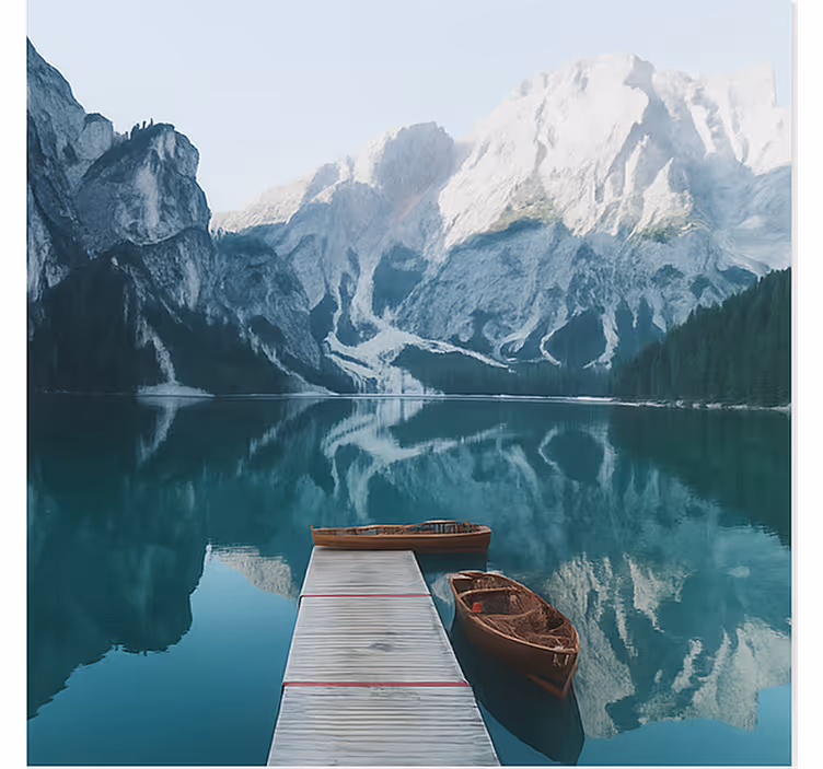 Braies ežeras, dolomitai kalnų sienos freska - „Tenstickers“