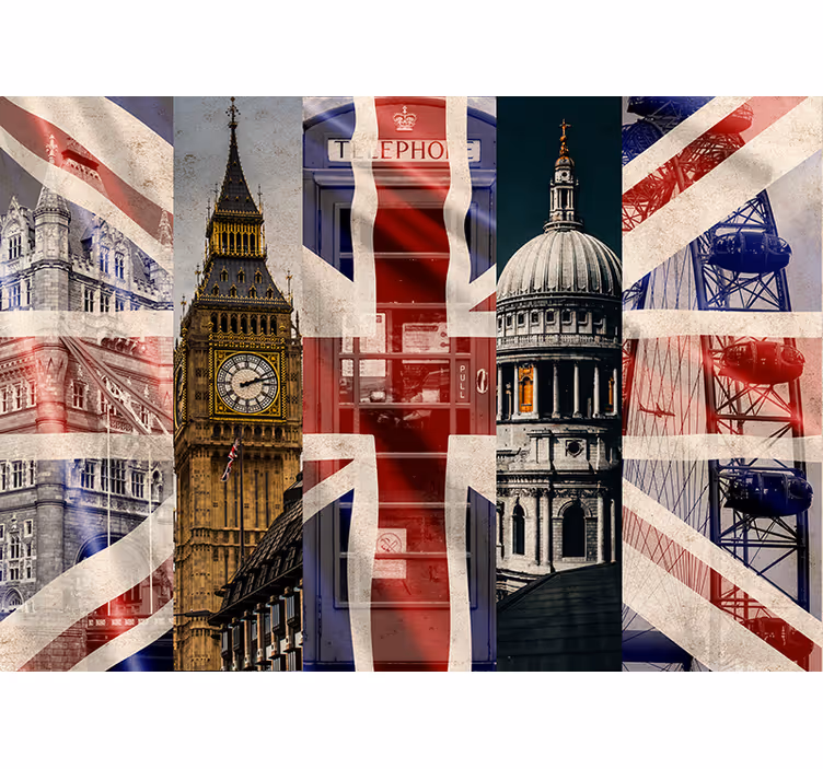 Londono ikonų koliažas gyvenamojo kambario sienų freska - „Tenstickers“