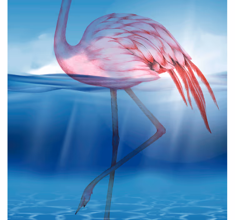 Mėlynos sienos freska su flamingo povandeniniu dizainu - „Tenstickers“