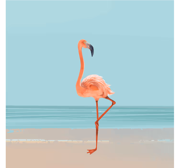 Mėlynos sienos freska flamingo paveikslas smėlyje - „Tenstickers“