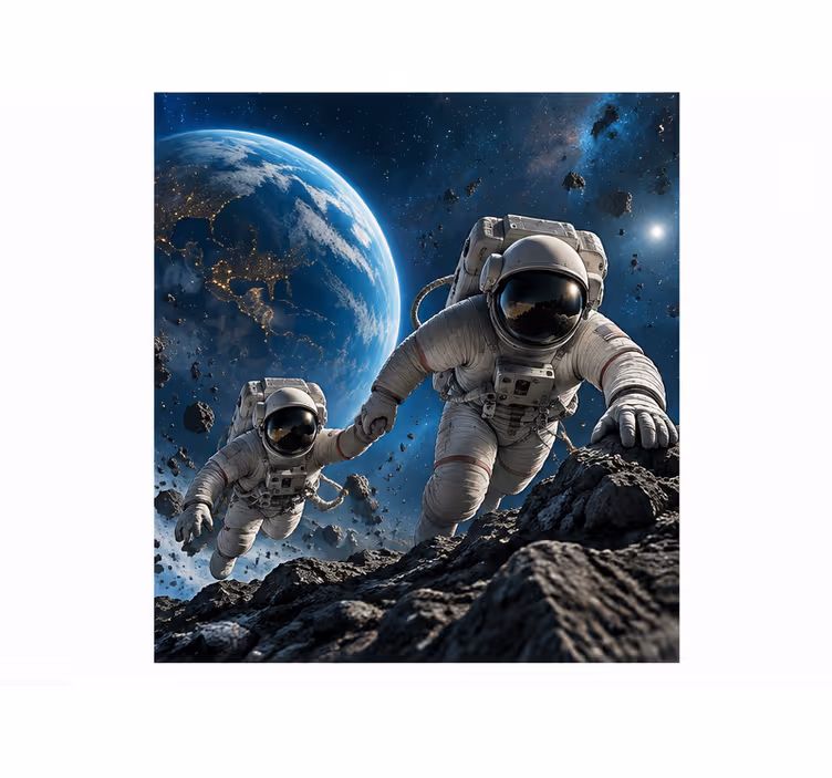 Mėlynos sienos freska astronautai po slėgiu - „Tenstickers“