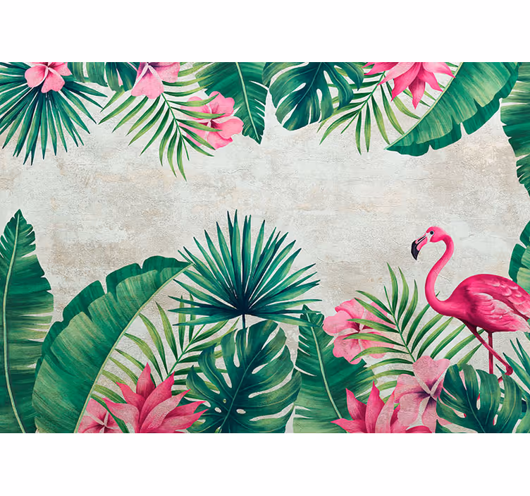 Flamingos ir palmės gamtos sieninis paveikslas - „Tenstickers“