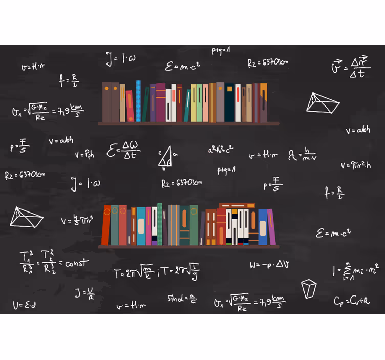 Knygų lentynos ir matematikos formulių sieninis paveikslas - „Tenstickers“