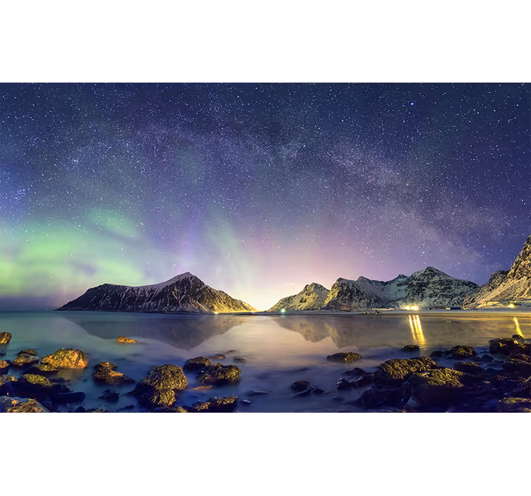 Aurora borealis su sniego kalnų sienų freska - „Tenstickers“