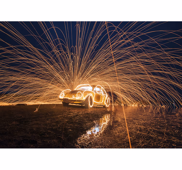 Automobilis ant ugnies 3d sieninis paveikslas - „Tenstickers“
