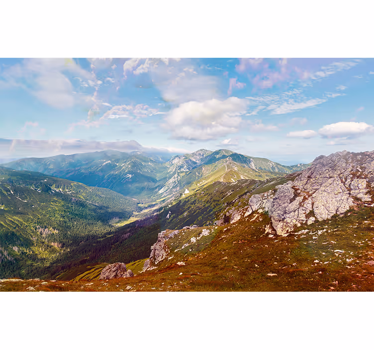 Kalnų sienos freska panoraminis kalnų vaizdas - „Tenstickers“