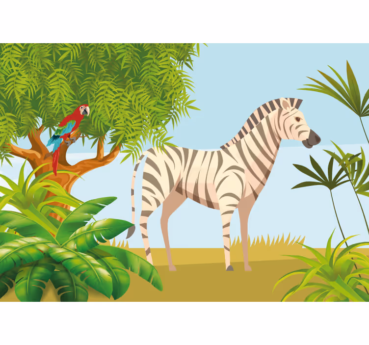 Gyvūnų sienų freska zebra ir papūga - „Tenstickers“
