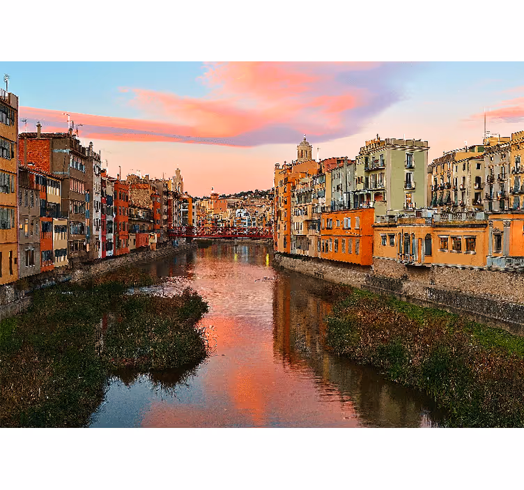 Miesto sienų freska girona upės saulėlydis - „Tenstickers“