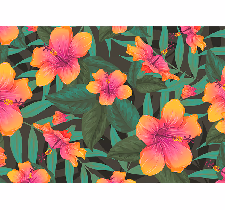 Ryškiai žydi hibiskas gėlių sienos freska - „Tenstickers“