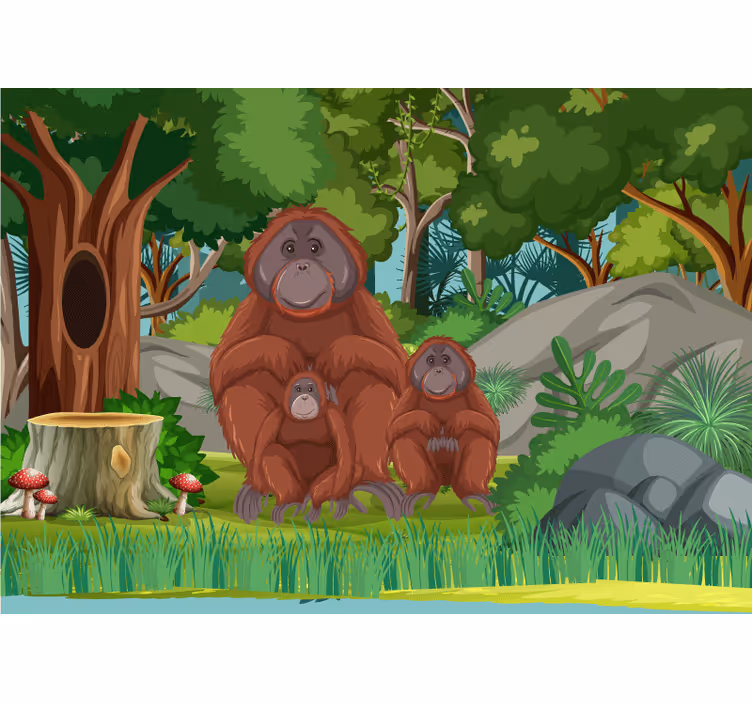 Gyvūnų sienų freska orangutangų šeimos scena - „Tenstickers“