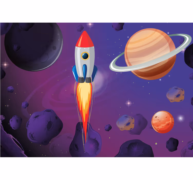 Animacinių filmų raketa per kosmosą vaikų sienų tapetai - „Tenstickers“