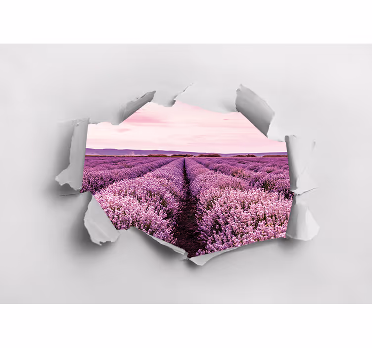 Gėlių sienos freska levandų lauko vaizdas - „Tenstickers“