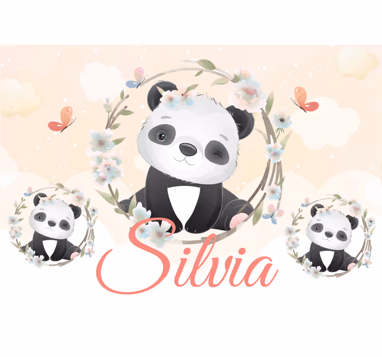 Mieli gyvūnai panda su pavadinimu vaikų tapetai - „Tenstickers“