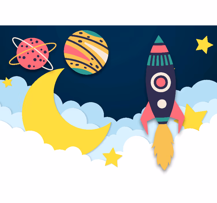 Fantazijos sienų freska raketa tarp planetų - „Tenstickers“