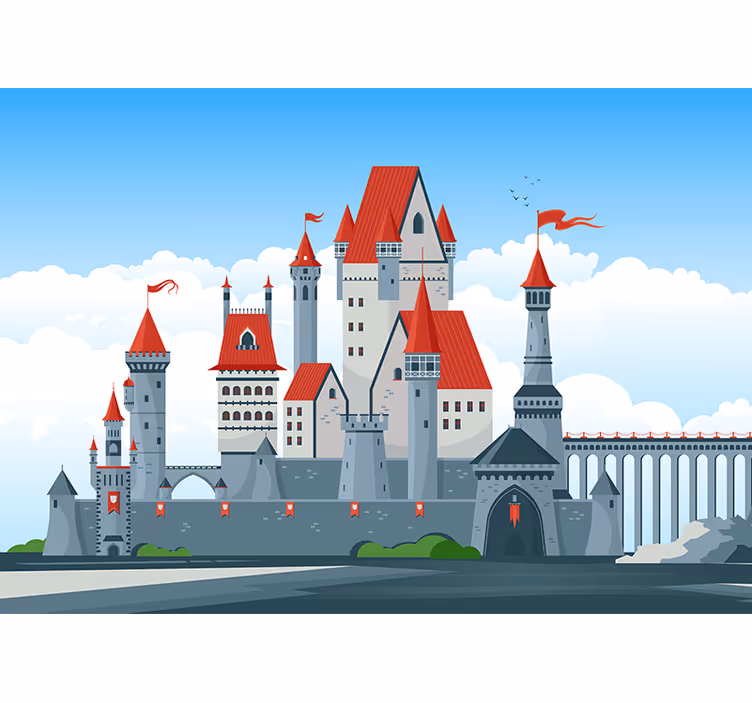 Viduramžių pilis tolumoje sienų fototapetai - „Tenstickers“