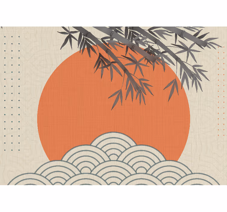 Zen sienų freska bambukas ir oranžinė saulė - „Tenstickers“
