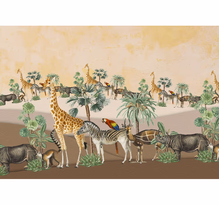 Afrikos stiliaus sienų freska safari laukinės gamtos scena - „Tenstickers“
