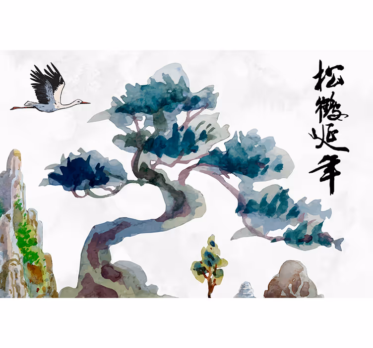 Japoniško bonsai medžio ir paukščio gamtos sienų tapyba - „Tenstickers“