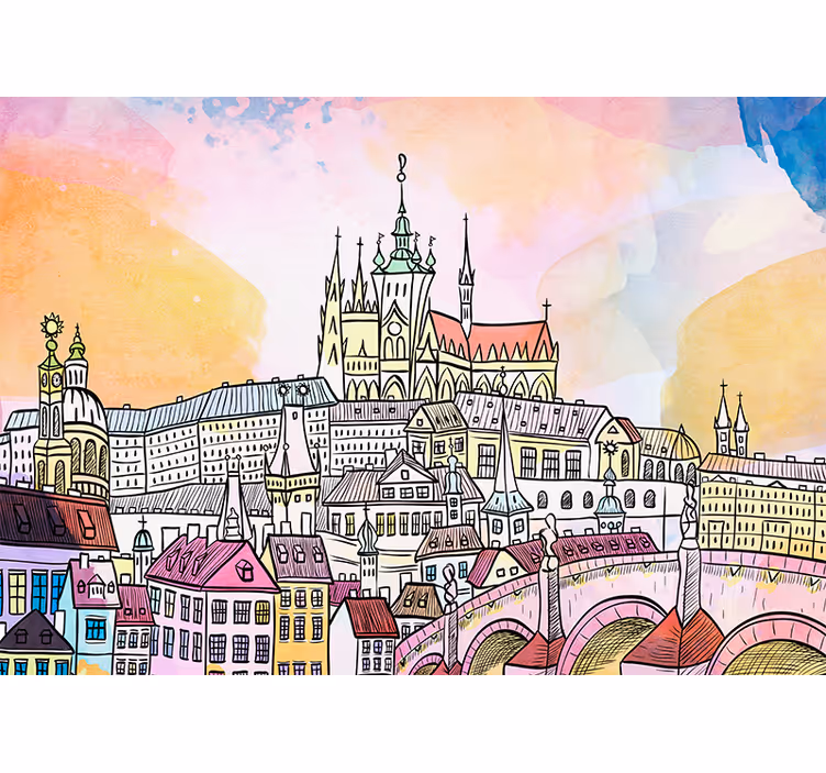 Miesto sienų freska prahos pilies vaizdas - „Tenstickers“