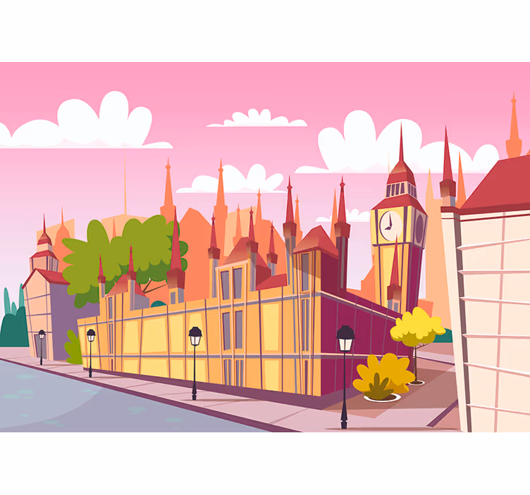 Animacinių filmų miesto peizažas londono sienų freska - „Tenstickers“