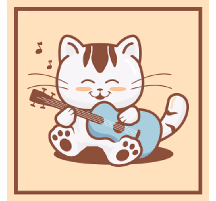 Geek padėkliukas žaismingai katinui grojančiam gitara - „Tenstickers“