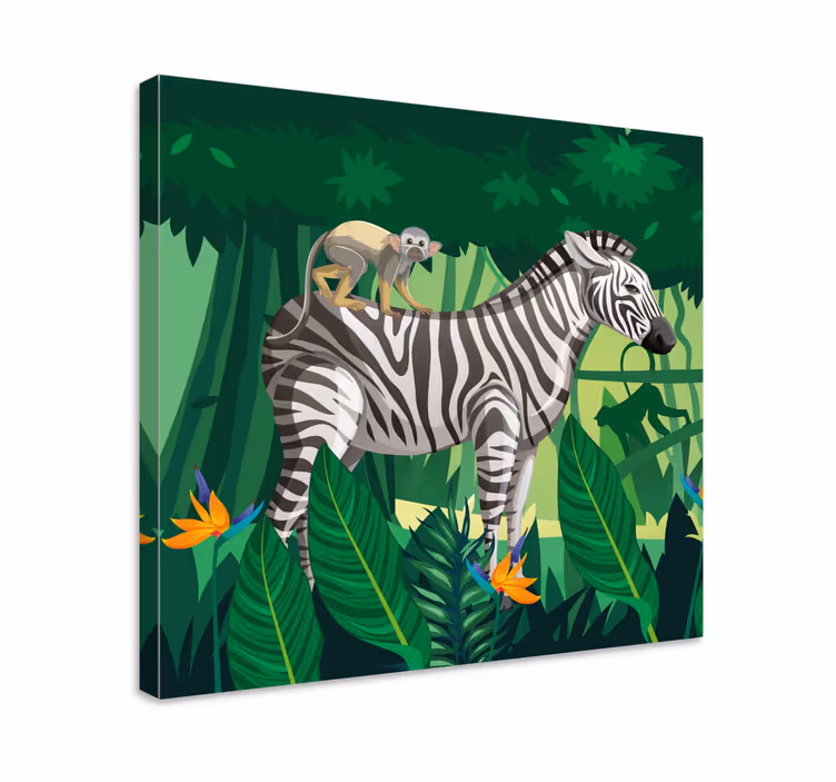 Drobė gyvunais zebra su beždžione - „Tenstickers“