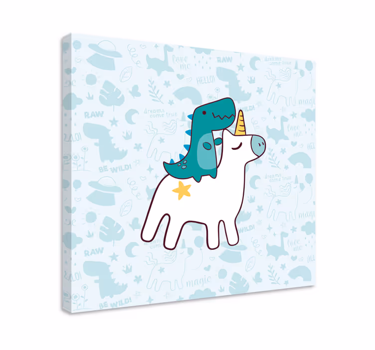 Drobė vienaragis dinozauru jojantis - „Tenstickers“