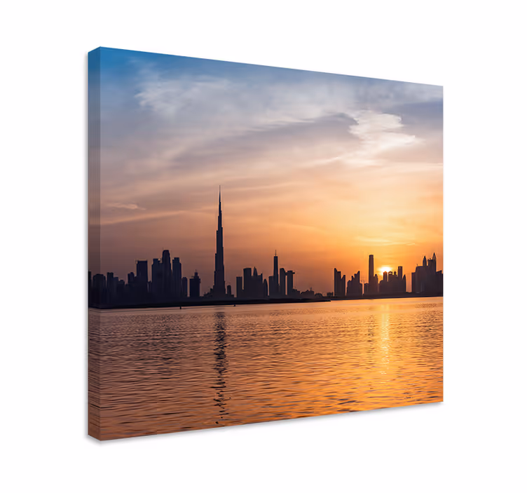 Drobė miestai ir šalys dubajaus panorama saulėlydyje - „Tenstickers“