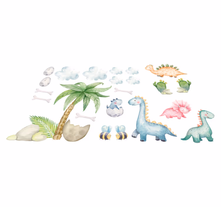 Gyvūnų vinilo kilimėlis mieli akvareliniai dinozaurai - „Tenstickers“