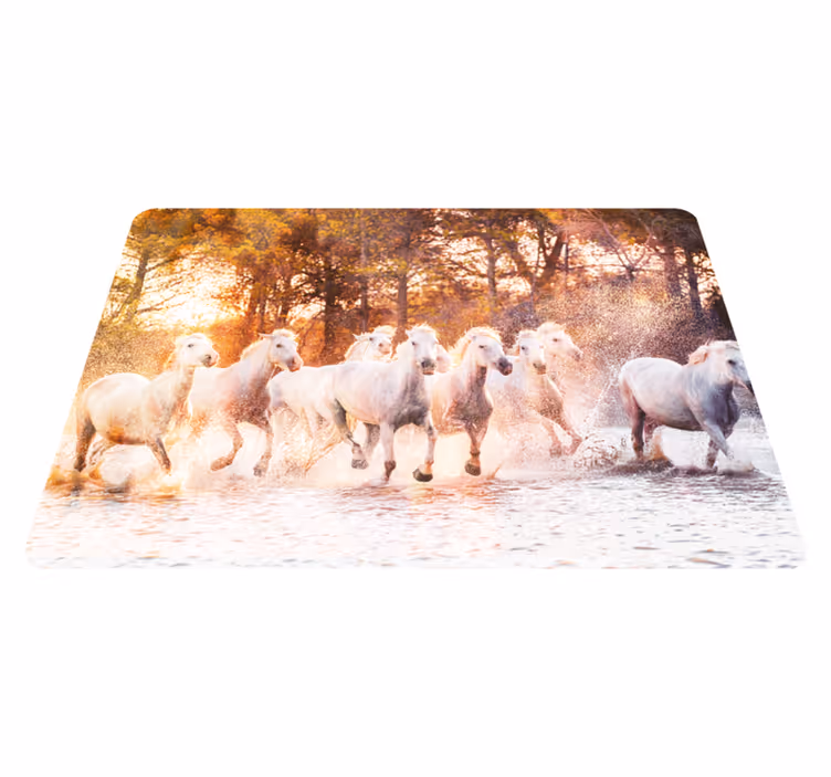 Gyvūnų vinilo kilimėlis laukinių arklių saulėlydyje - „Tenstickers“