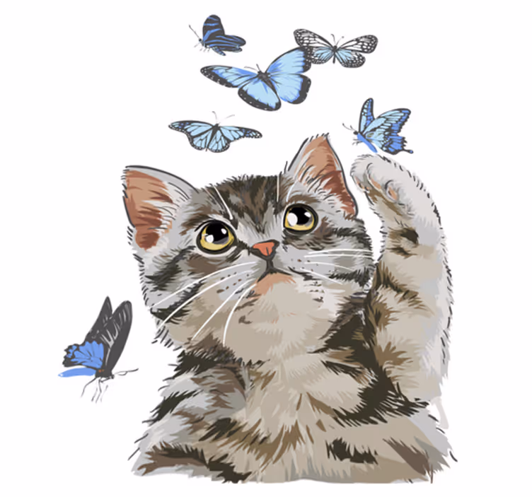 Gyvūnų vinilo kilimėlis miau su mėlynomis drugeliais - „Tenstickers“