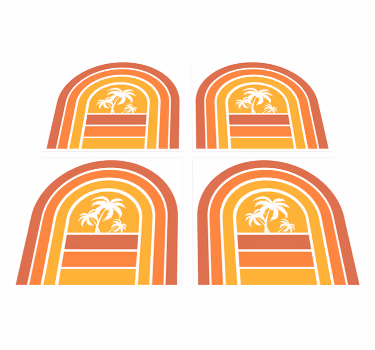 Gamtos vinilinis kilimas retro saulėlydis ir palmės - „Tenstickers“
