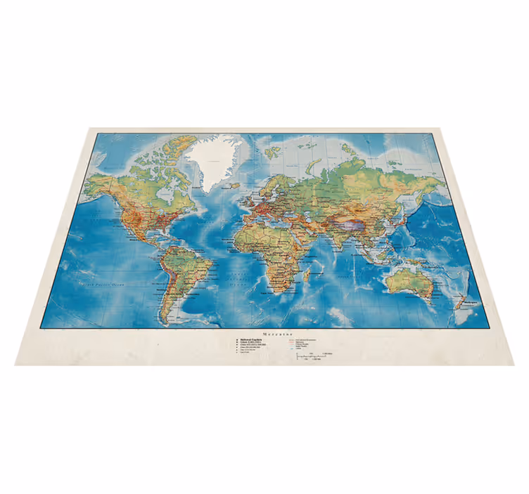 Mercator pasaulio žemėlapis vinilo kilimėlis - „Tenstickers“