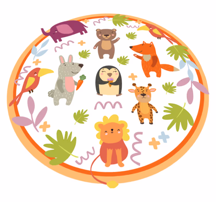 Apskritas džiunglių safaris vaikų vinilinė kilimėlė - „Tenstickers“
