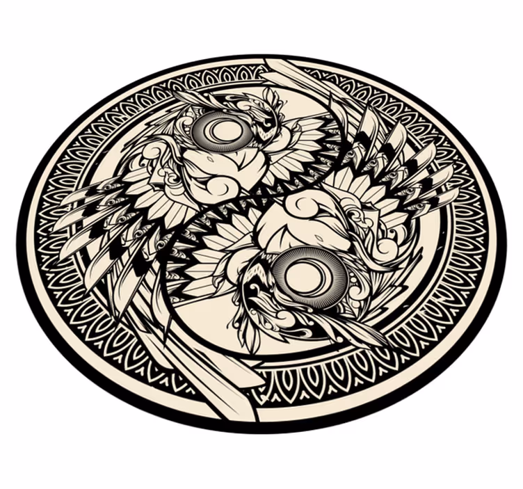 Yin yang pelėda doodle ornament miegamojo kilimas - „Tenstickers“
