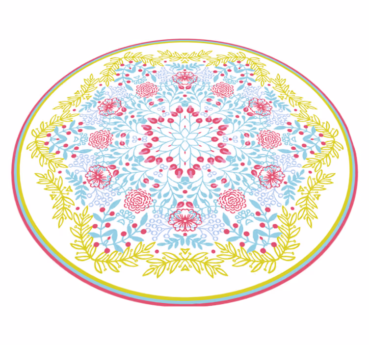 Mandala kilimėlis botaniniais mėlynais ir rožiniais motyvais - „Tenstickers“