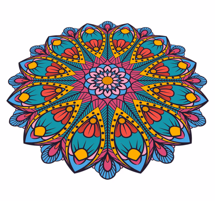 Spalvinga gėlių iliustracija mandala kilimėlis - „Tenstickers“