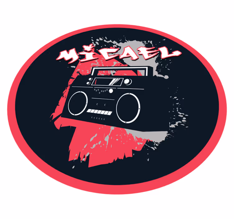 Retro boombox tema vinyl kilimėlis su vardu - „Tenstickers“