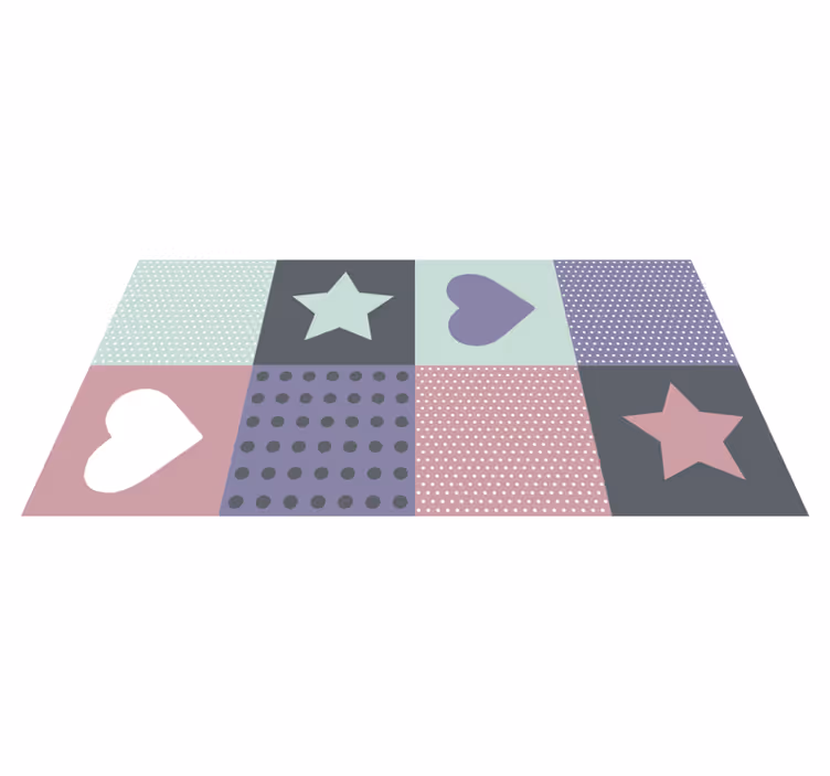 Patchwork širdies žvaigždė vaikų vinilinė kilimėlė - „Tenstickers“