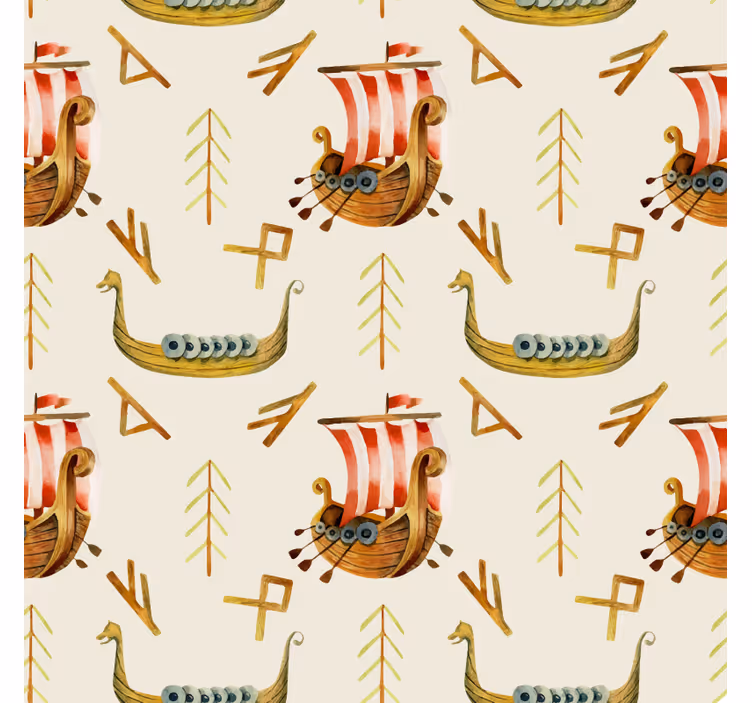 Gamtos sienos tapetas su vikingų laivo raštu - „Tenstickers“