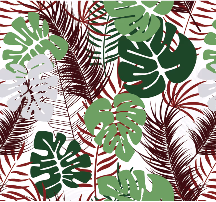 Gamtos sienos tapetas monstera lapai su raudonais šakais - „Tenstickers“