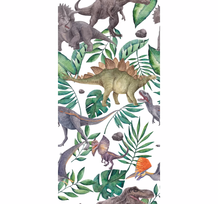 Dinozaurų tapetai su jurasiniu akvarelės raštu - „Tenstickers“