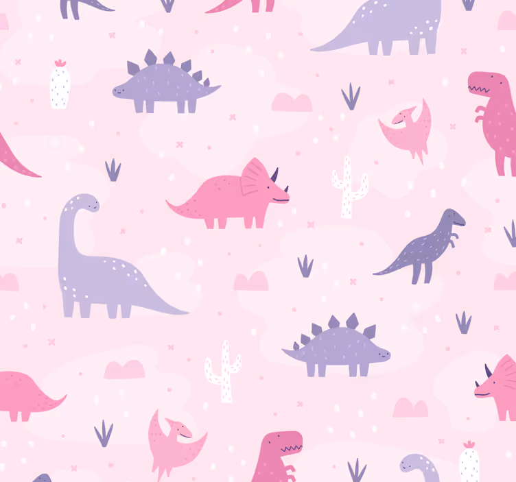 Dinozaurų tapetai rožiniu fonu - „Tenstickers“